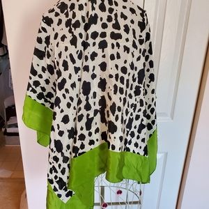 Anne Klein silk scarf apple green, black, cream